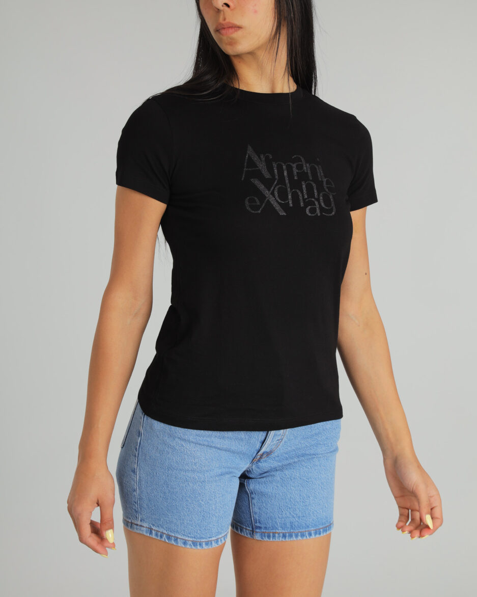 ⁦חולצת טי עם לוגו נצנצים ASV מבית Armani Exchange⁩ – תמונה ⁦2⁩