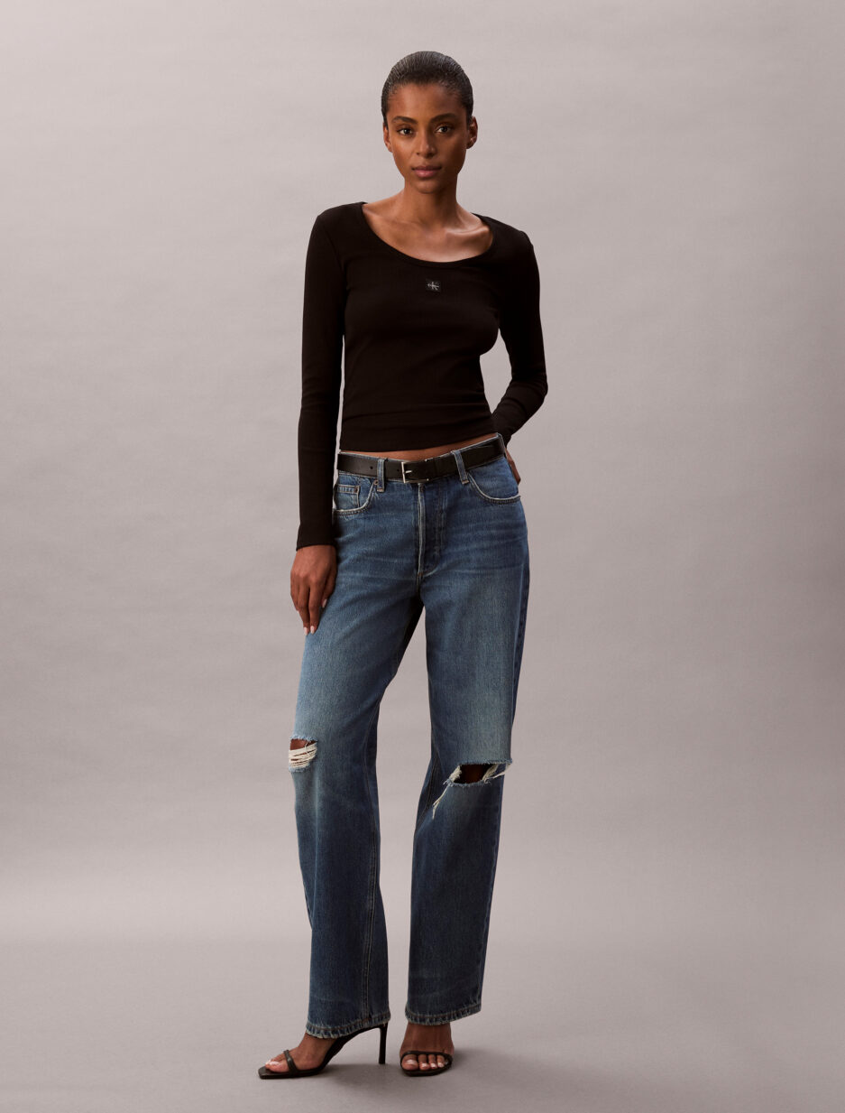 ⁦חולצת Calvin Klein שחור Rib﻿⁩ – תמונה ⁦3⁩
