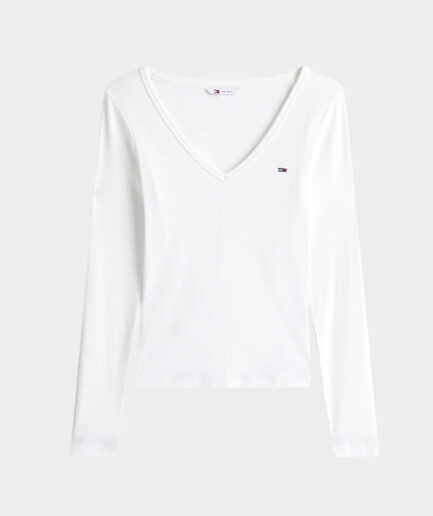 חולצת Rib V‑Neck נשים – Tommy Jeans